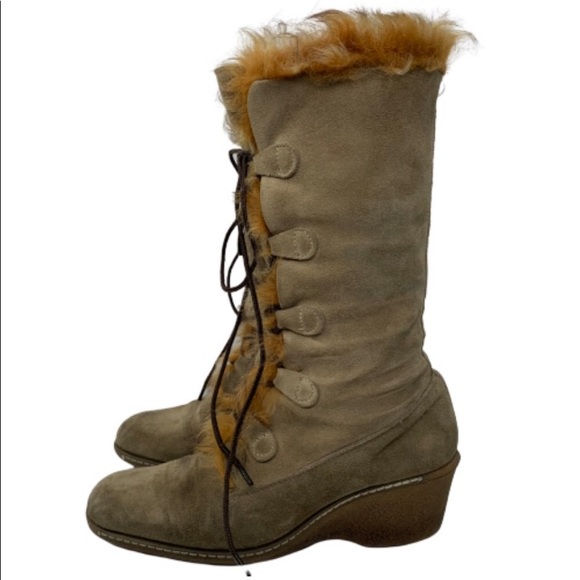 Maxine of Canada Fox Fur Suede Boots Size 9 - Picture 1 of 7